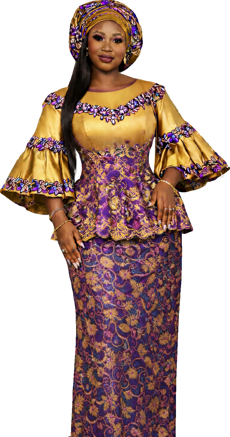 Village Cloth gold and purple peplum dress