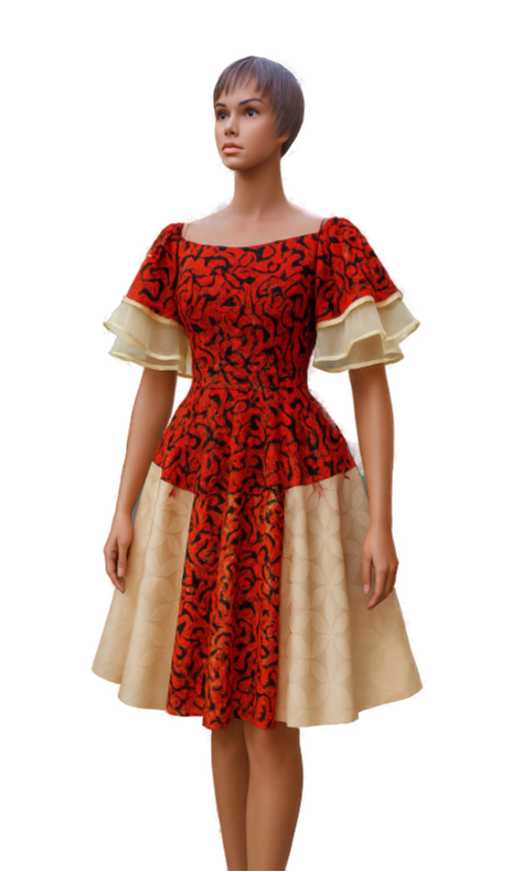 Red and cream Village Cloth dress