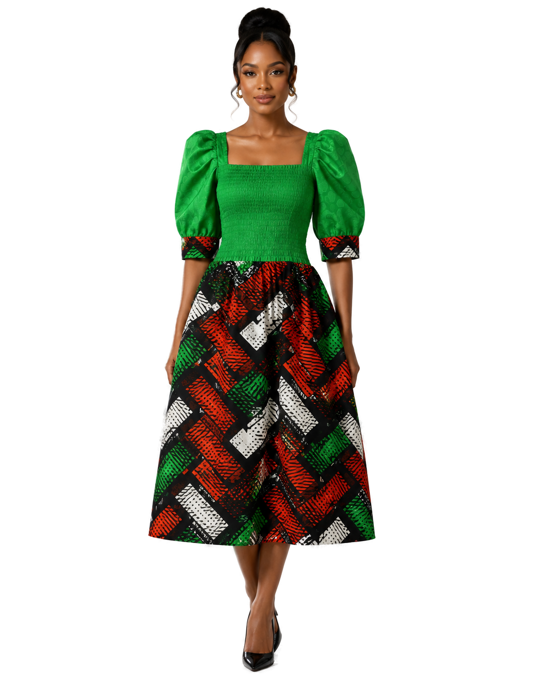 Village Cloth green puff sleeve dress