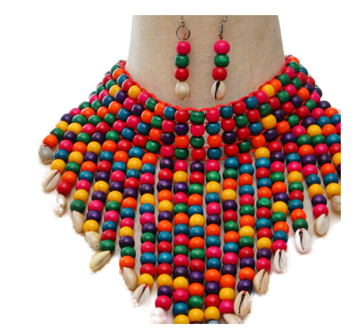 Village Cloth colorful cowrie necklace