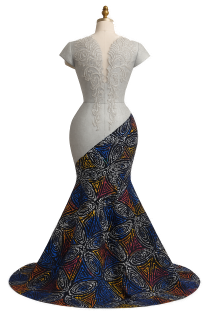 Silver and print Village Cloth gown